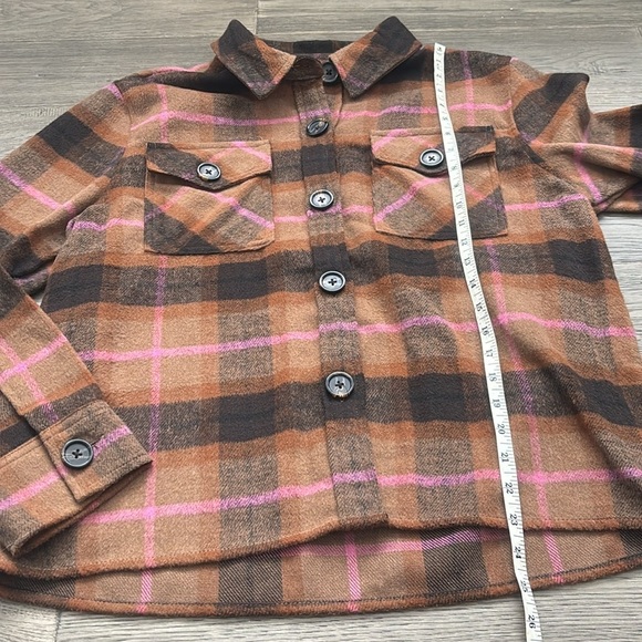 BB Dakota X Steve Madden | Brown and pink plaid boxy shacket jacket NWT Size L - Picture 8 of 13